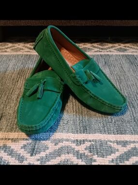 Green Suede Tassel Loafers - Women's Slip-On Driving Moccasins
